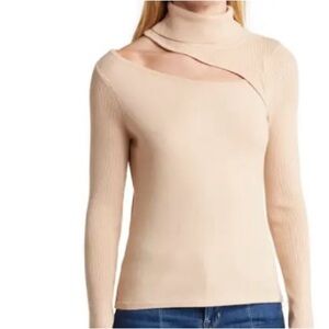 L’AGENCE NWT EVERLEE CUT OUT TURTLENECK   SWEATER, SIZE MEDIUM, COLOR- WALNUT